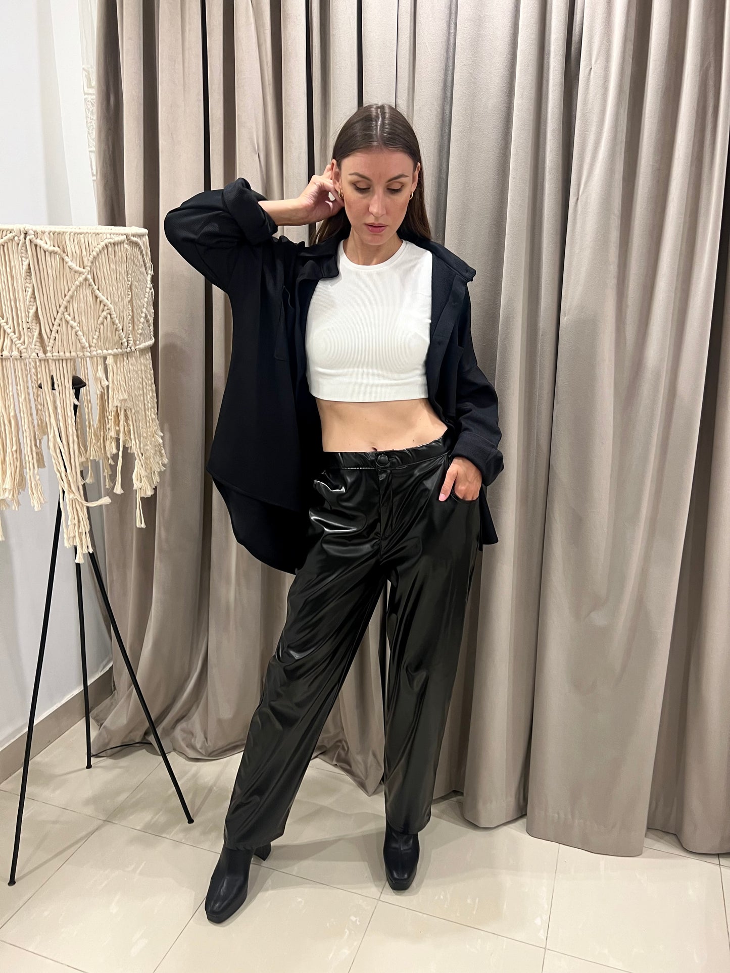 Wide leather pants in black