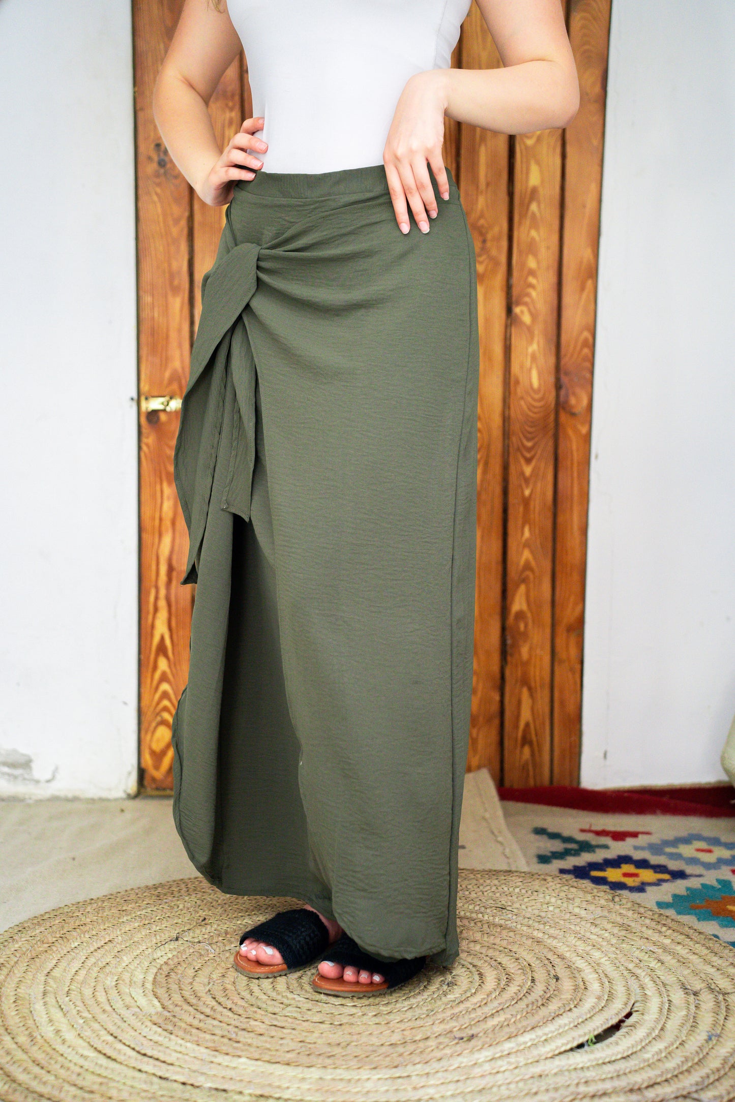 Wrap skirt in olive